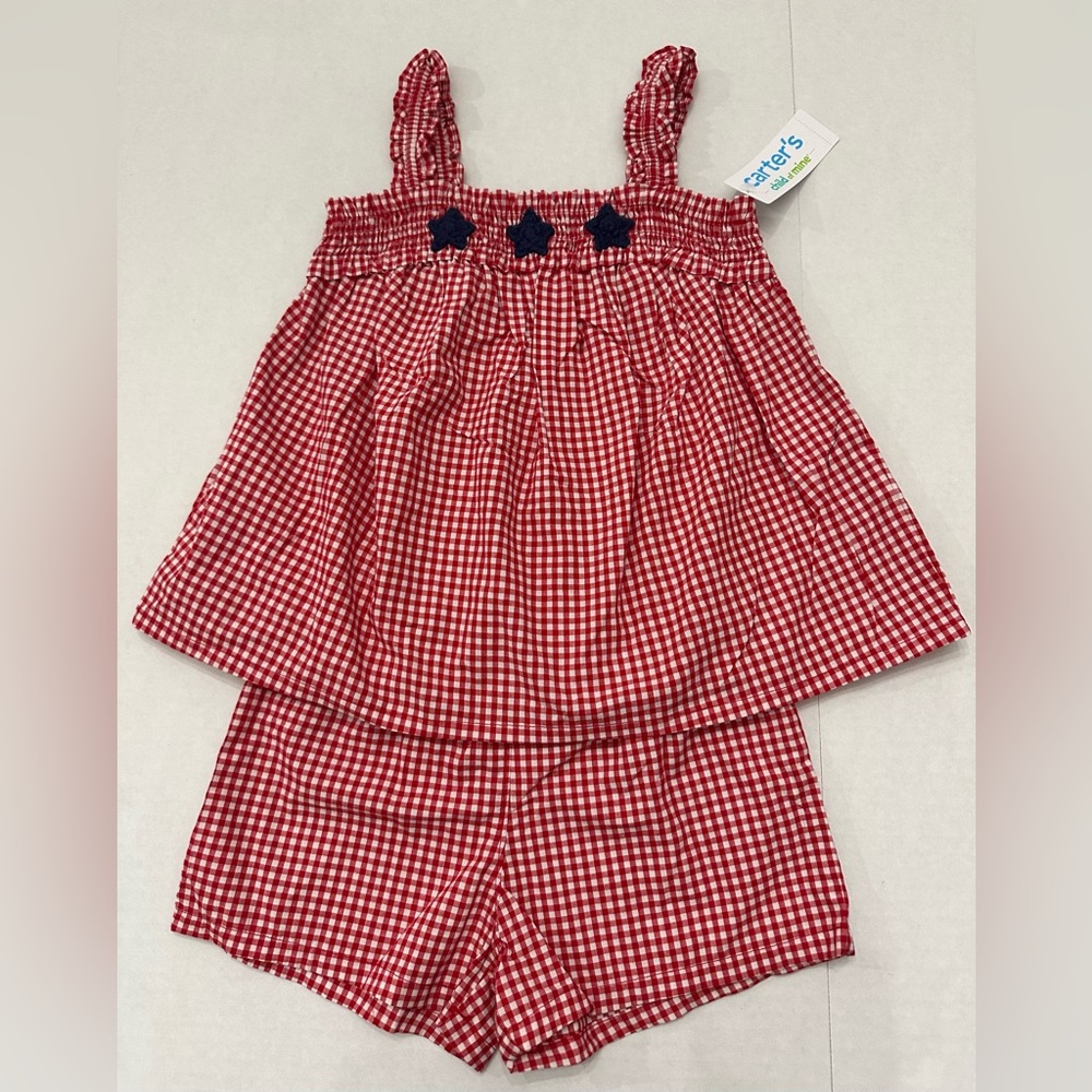 Carter's Child of Mine Toddler Girl Red Patriotic Gingham 2-Piece Outfit, 5T